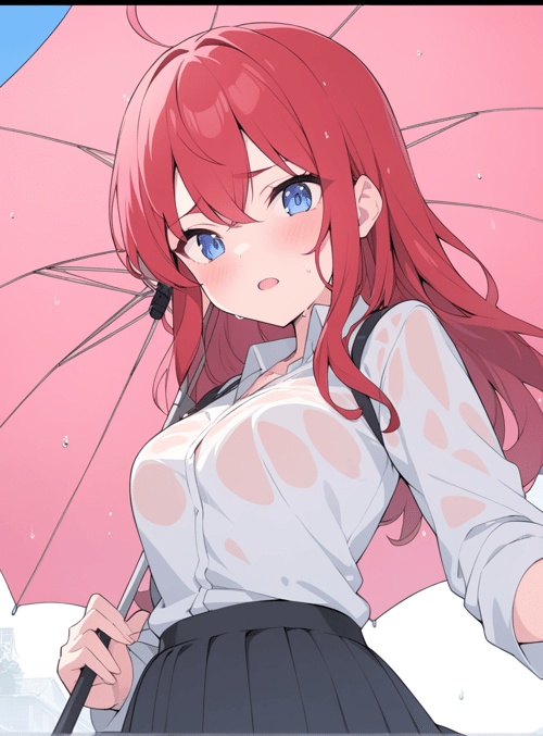 anime girl, umbrella, train