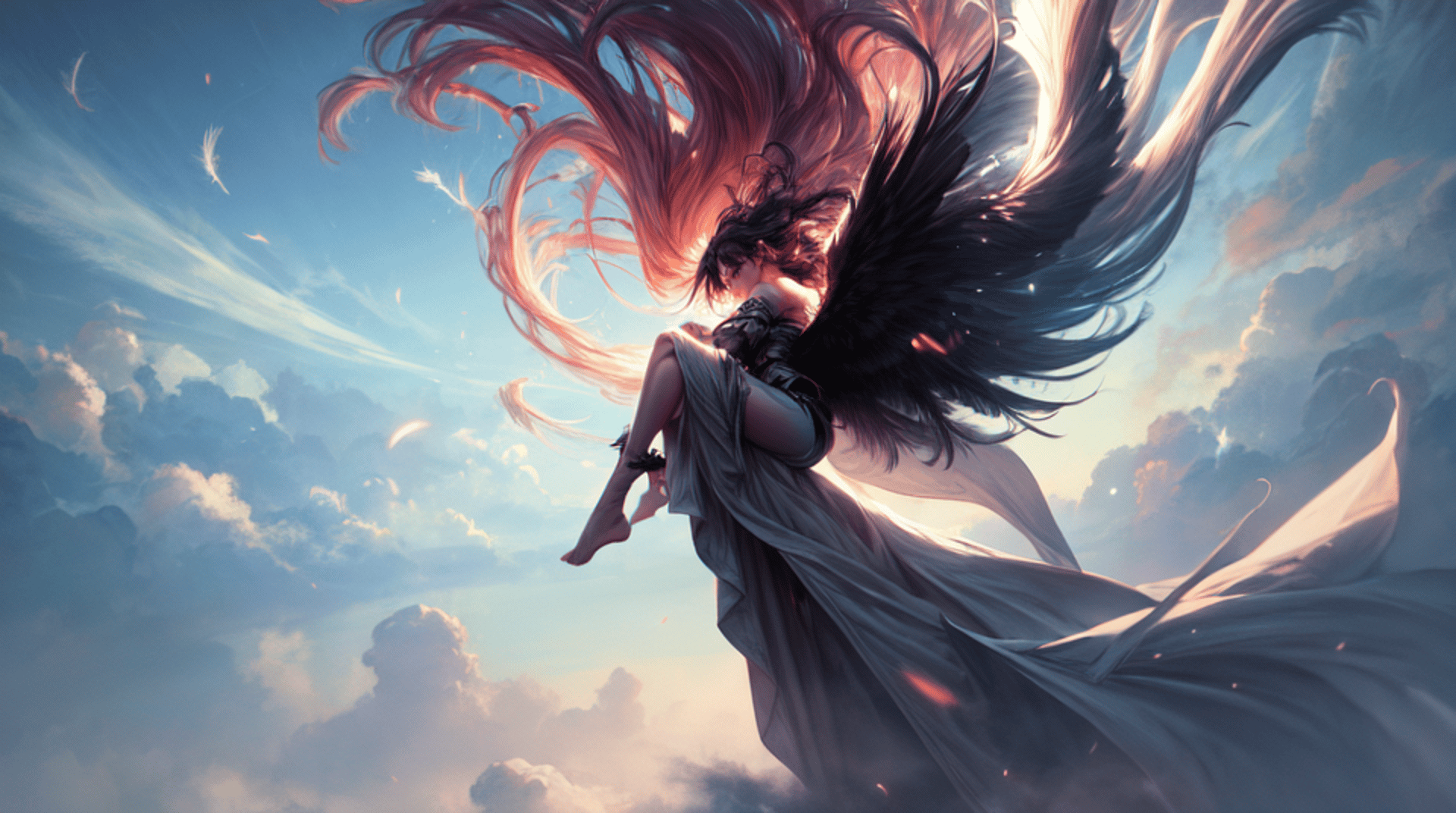 AI generated wallpaper featuring angel, woman, hair