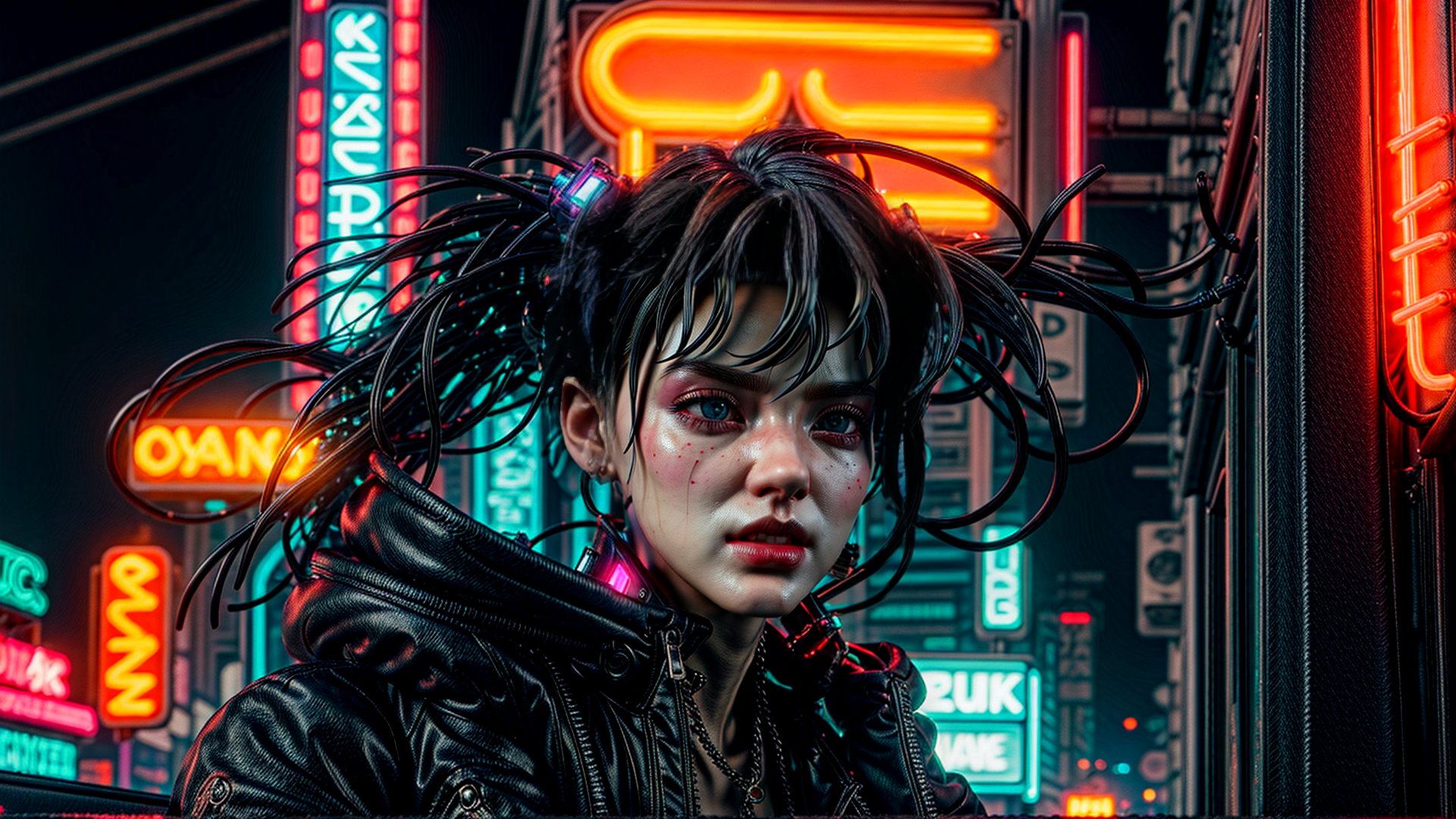 AI generated wallpaper featuring cyberpunk, girl, neon