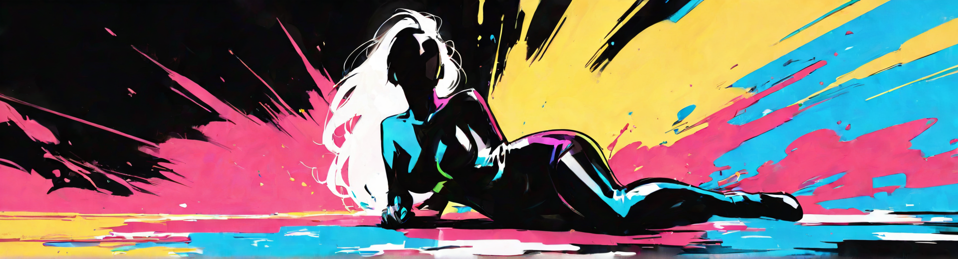 AI generated wallpaper featuring woman, silhouette, sitting, blonde, hair, leotard, figure