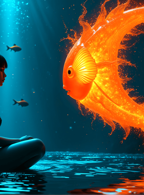 mermaid, fish, water, light, ring, sun