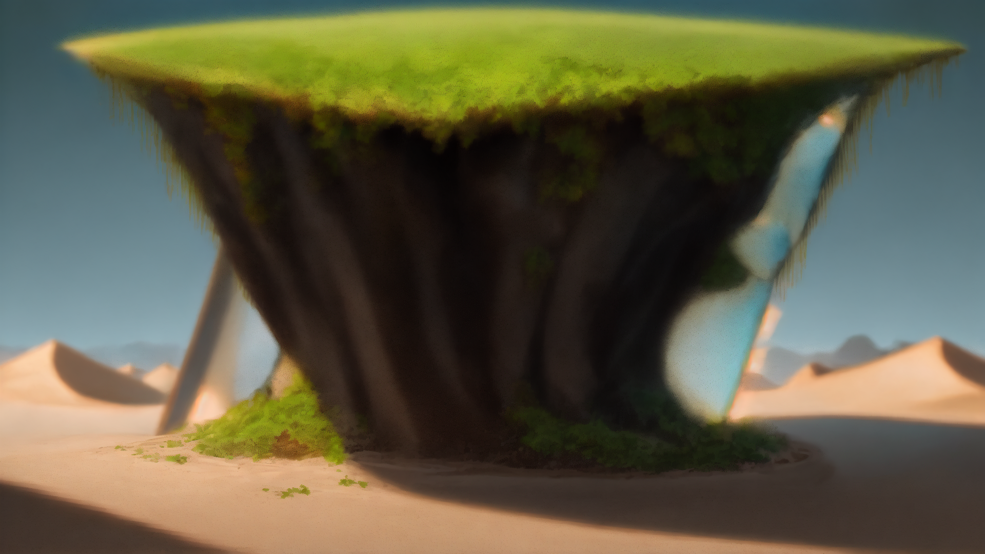AI generated wallpaper featuring floating island, desert, cactus