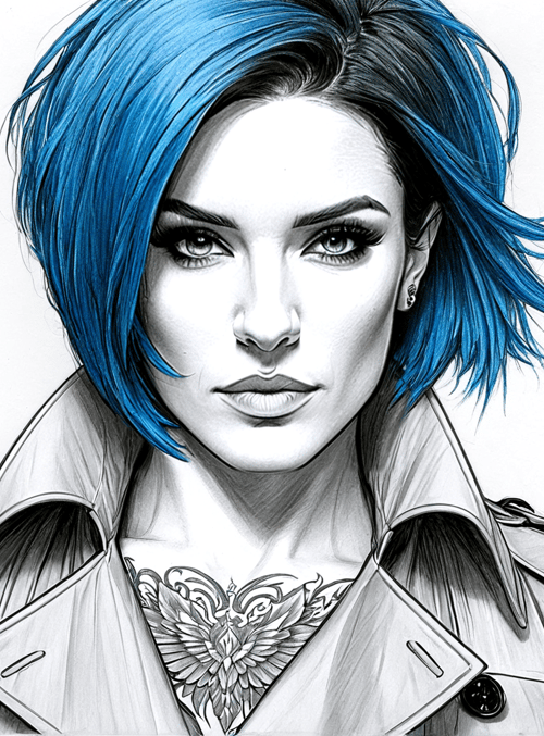 woman, tattoo, coat, hair