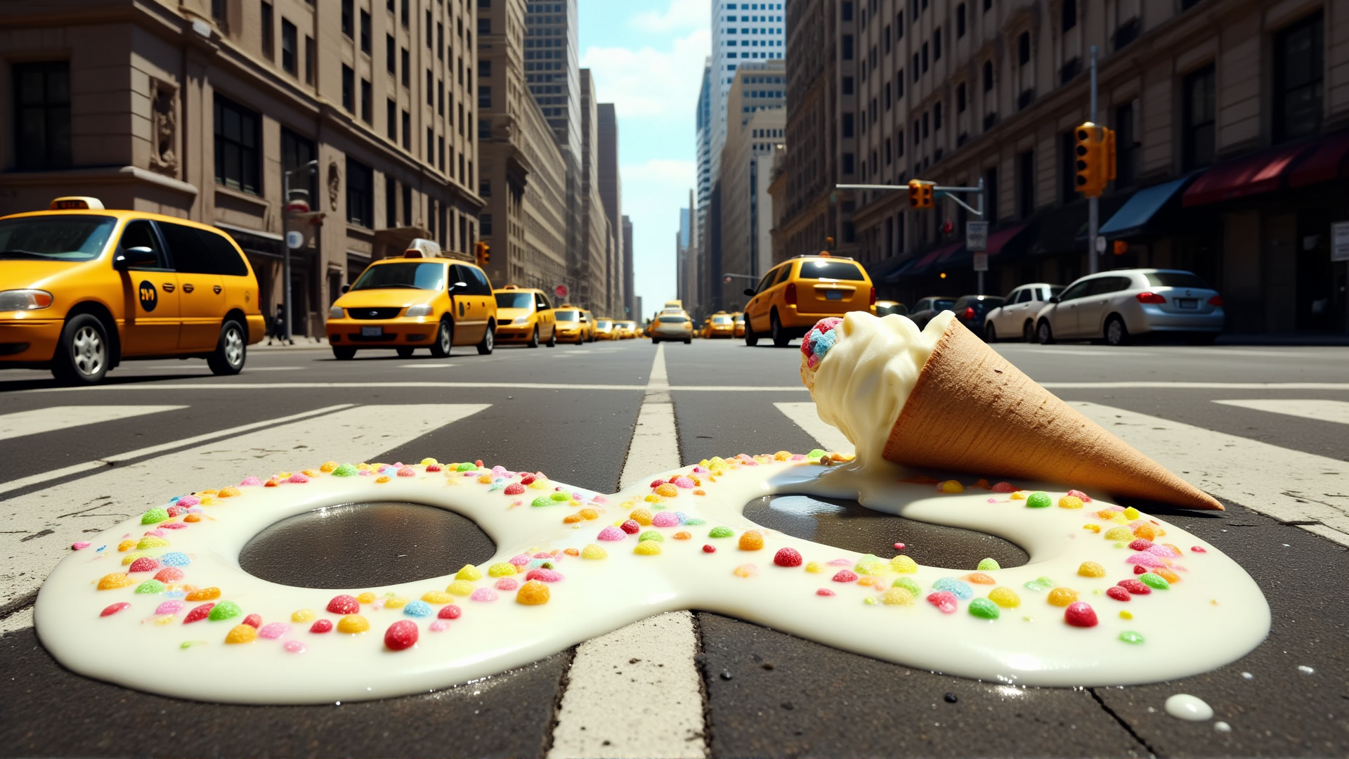 AI generated wallpaper featuring ice cream, donut, street