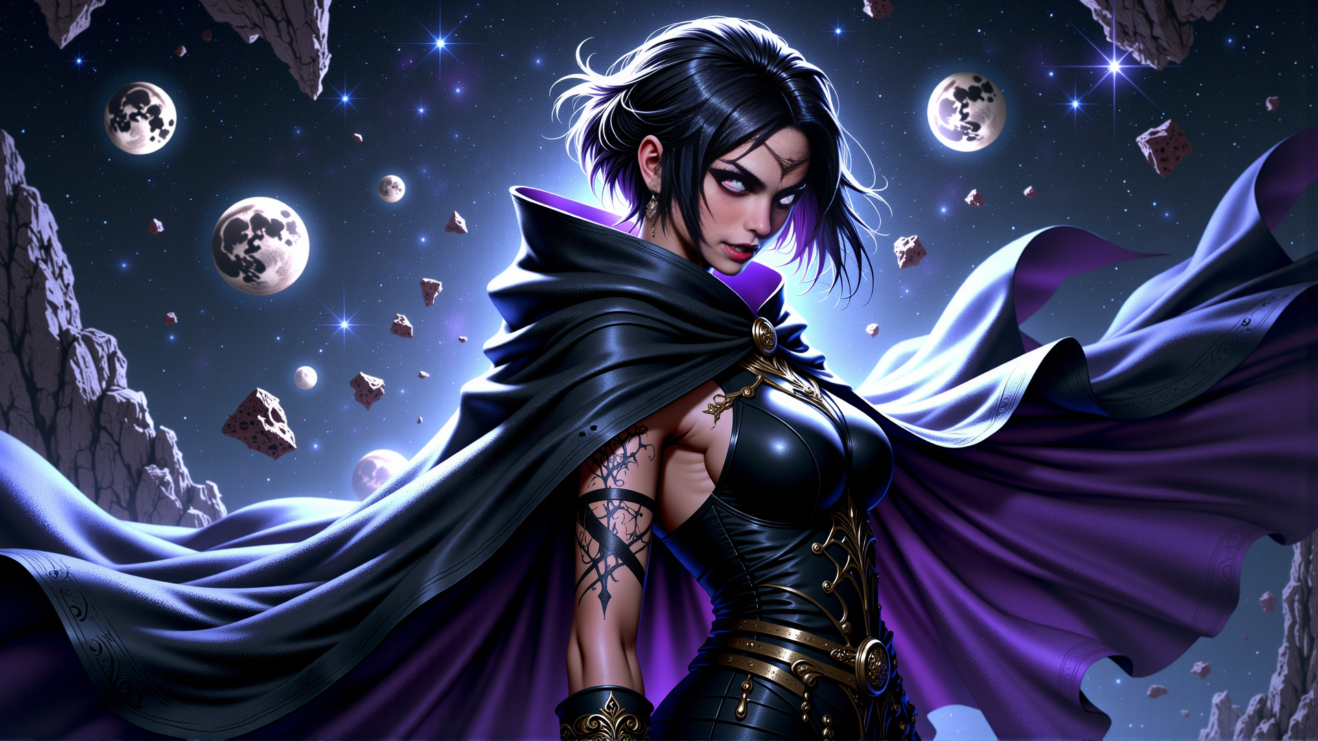 AI generated wallpaper featuring woman, cosmic, fantasy