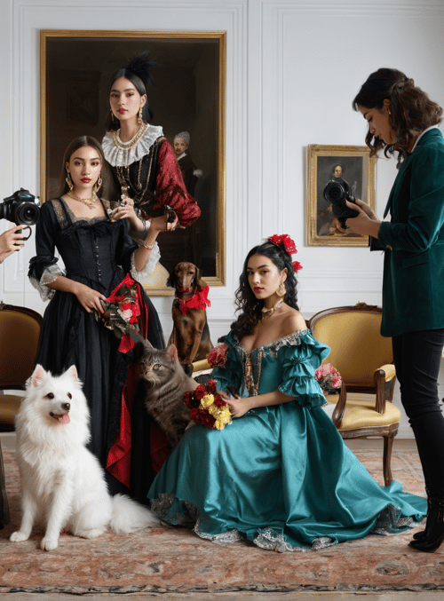 women, dogs, camera