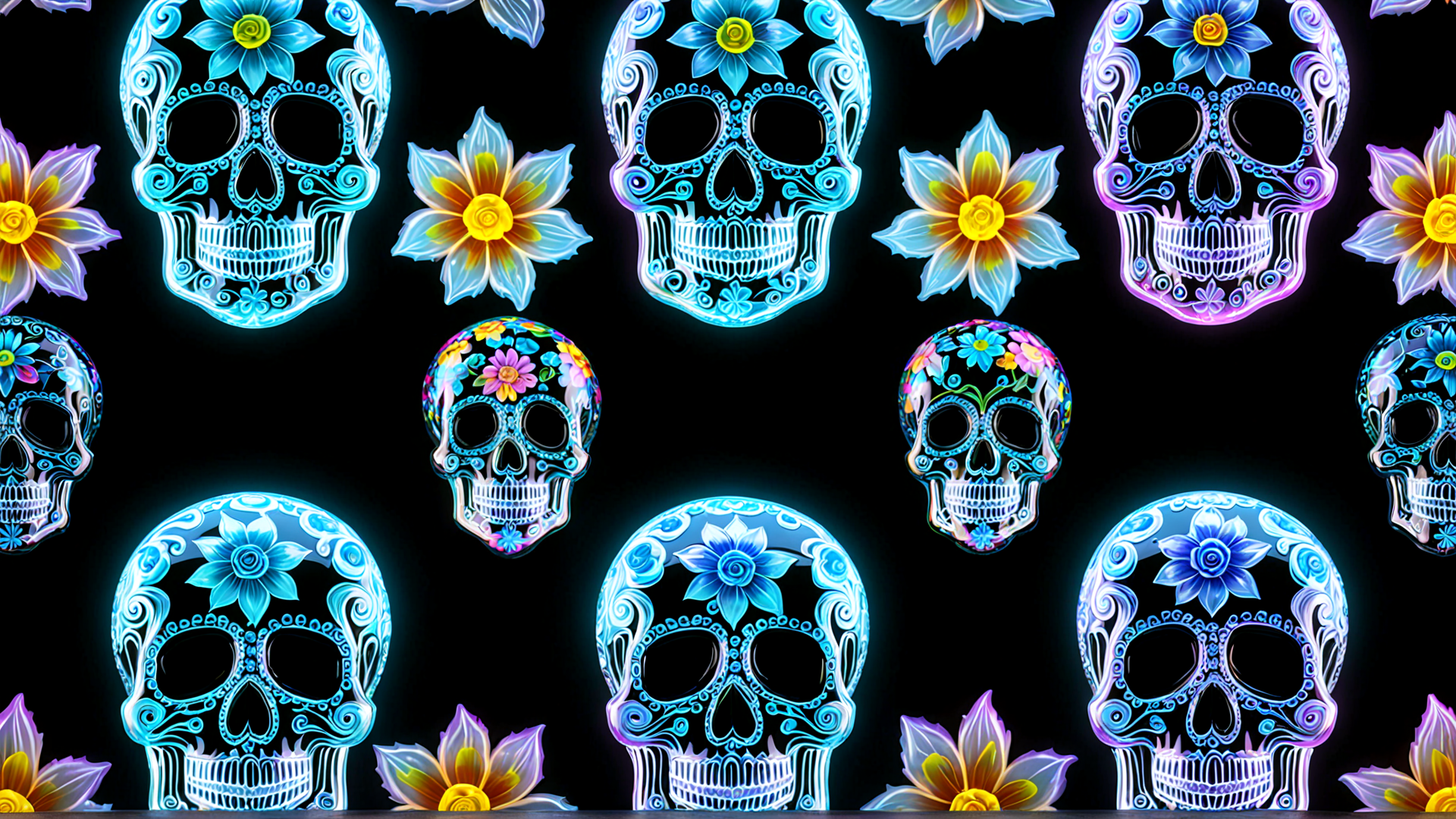 AI generated wallpaper featuring skull, flower, design