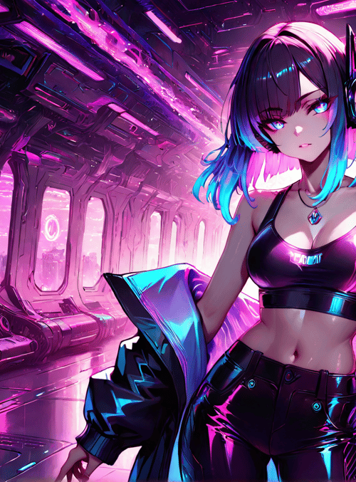 cyberpunk girl, neon, futuristic city