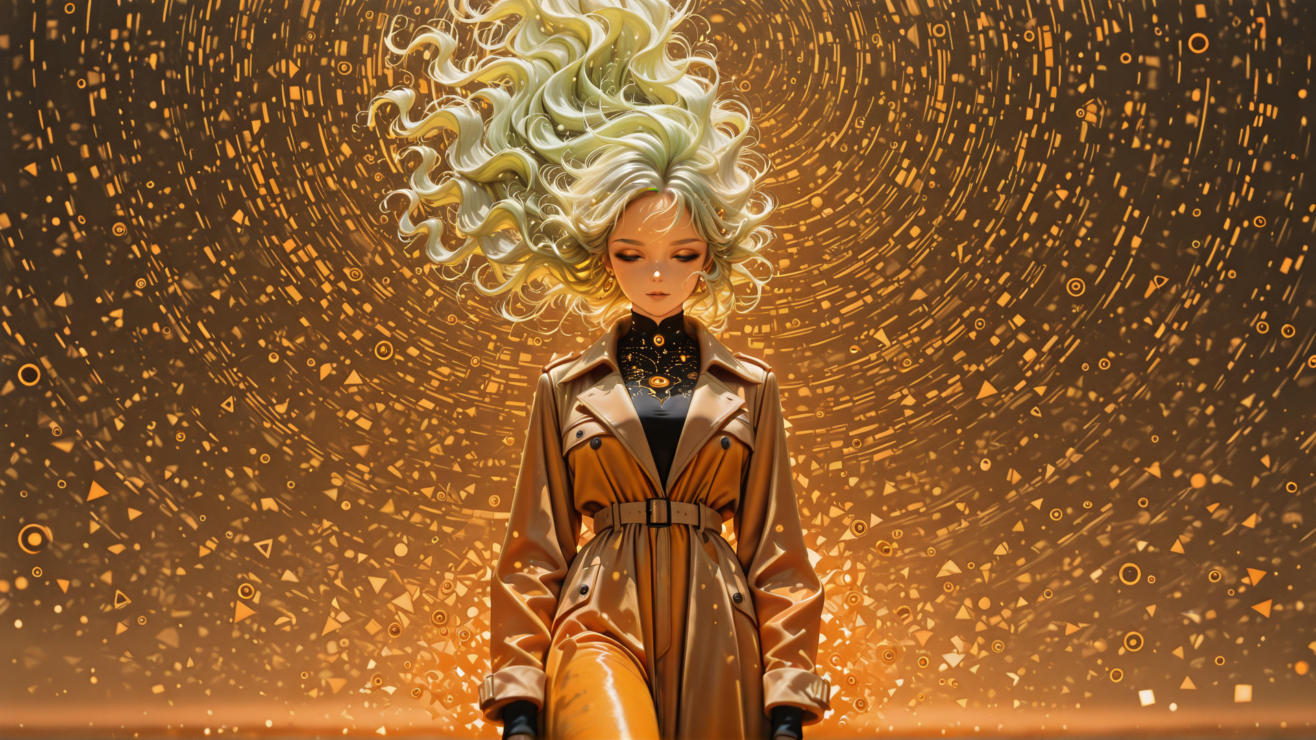 AI generated wallpaper featuring woman, hair, coat