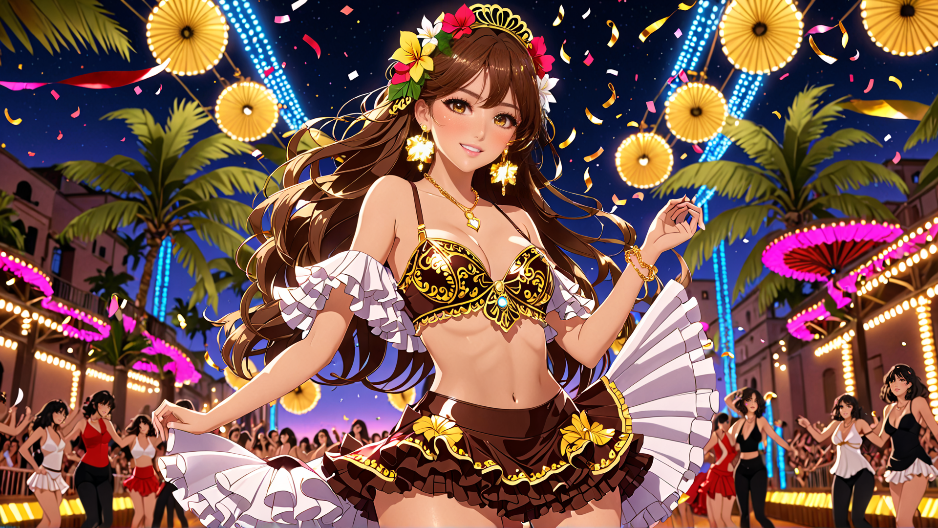 AI generated wallpaper featuring woman, celebration, crowd