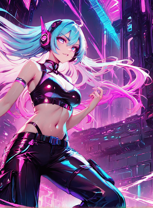 cyberpunk girl, neon, saber