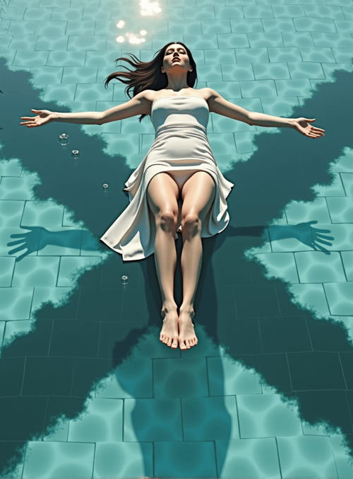woman, pool, water, shadow