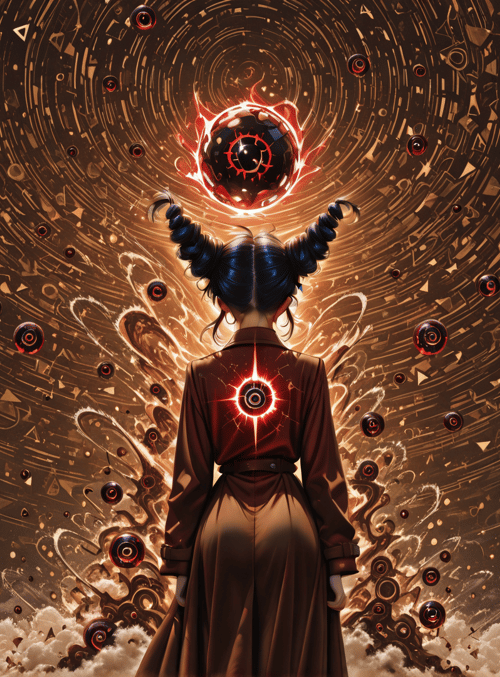 girl, orb, symbols