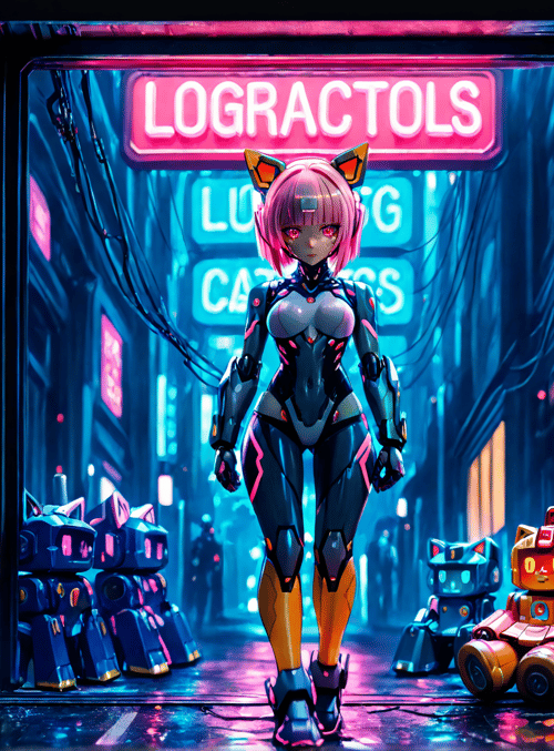 cyborg, robot, neon