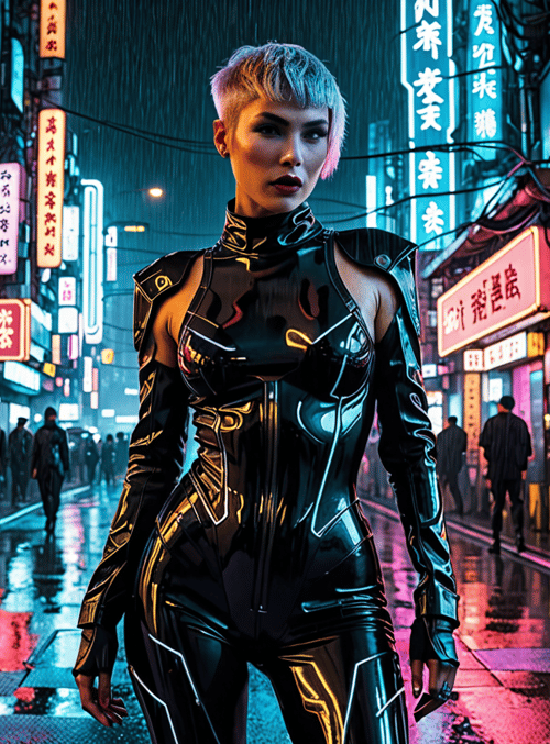 cyberpunk, woman, neon