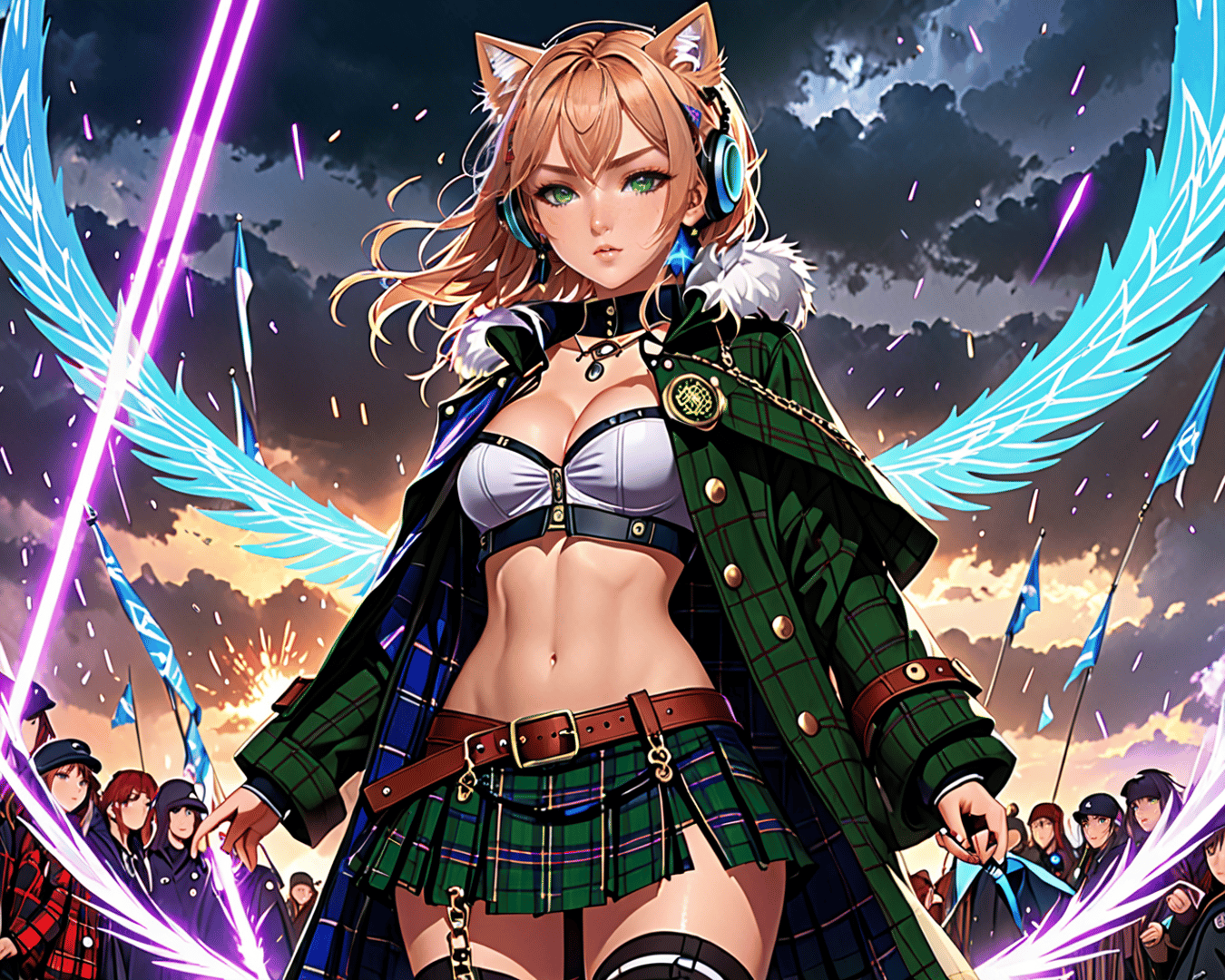 AI generated wallpaper featuring catgirl, warrior, leader