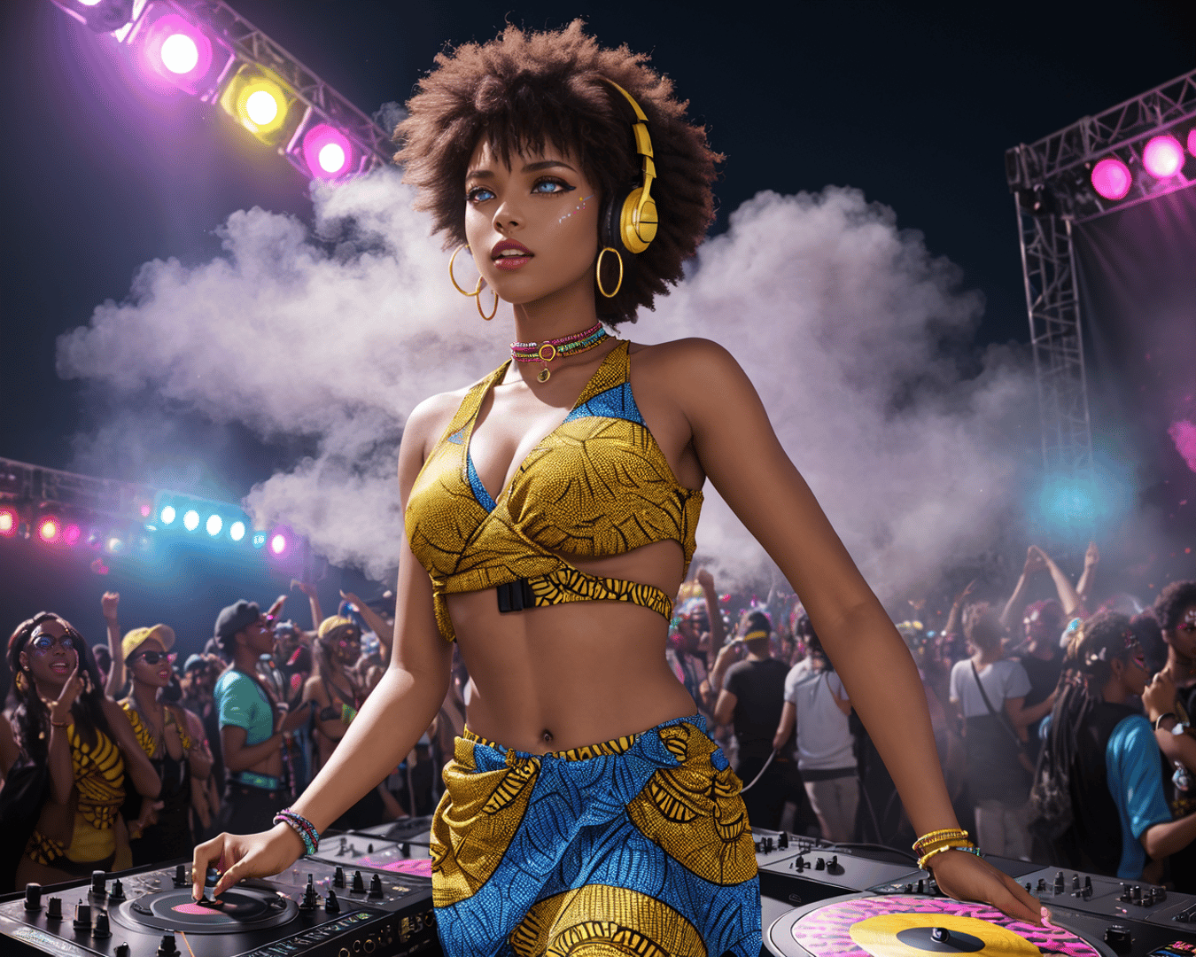 AI generated wallpaper featuring dj, woman, crowd