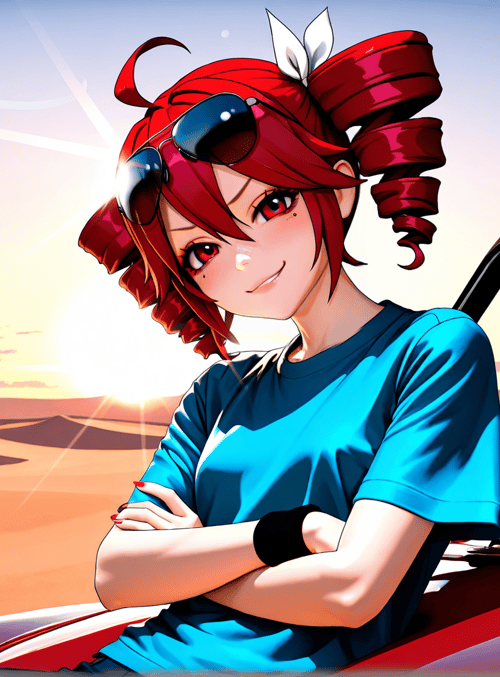 woman, car, desert, sunglasses, hair, sky, sun, clouds, t-shirt