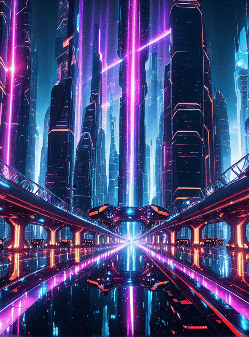 cityscape, flying vehicles, buildings