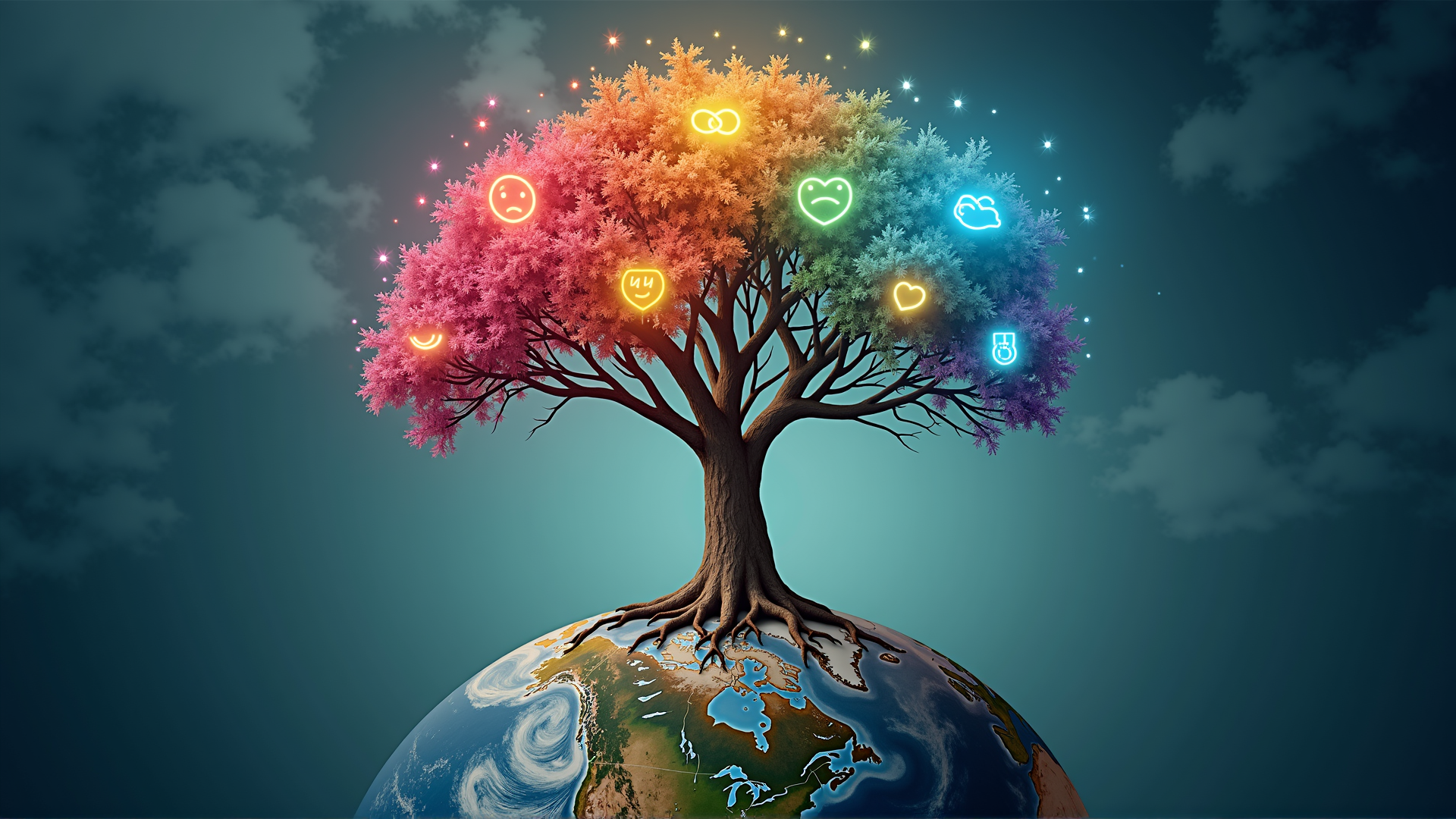 AI generated wallpaper featuring tree, earth, emojis