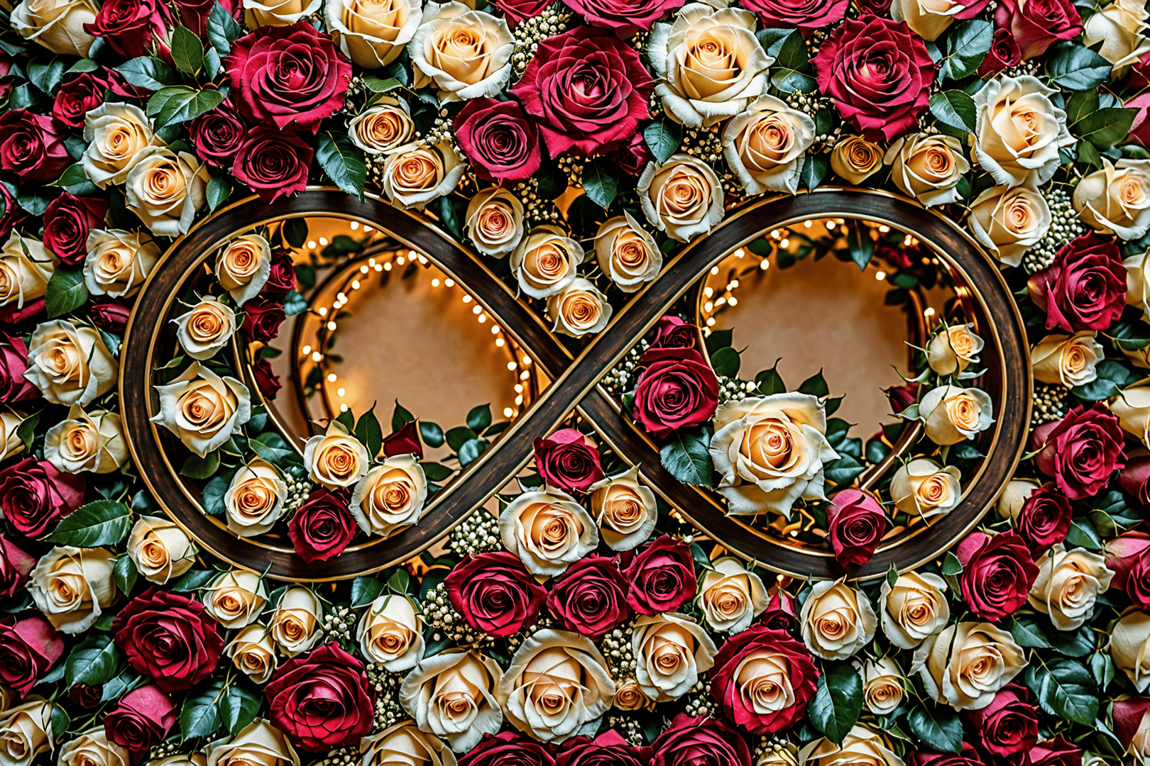 AI generated wallpaper featuring roses, infinity symbol, flowers