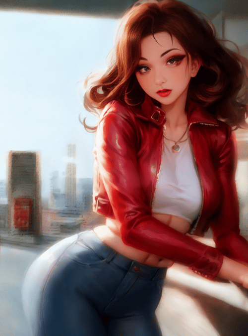 woman, leather jacket, jeans