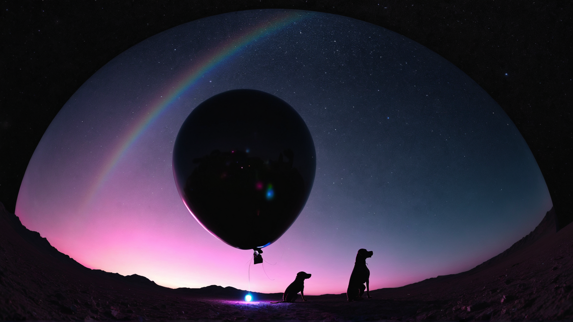 AI generated wallpaper featuring balloon, dogs, sky