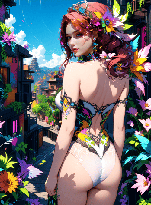 woman, flowers, city