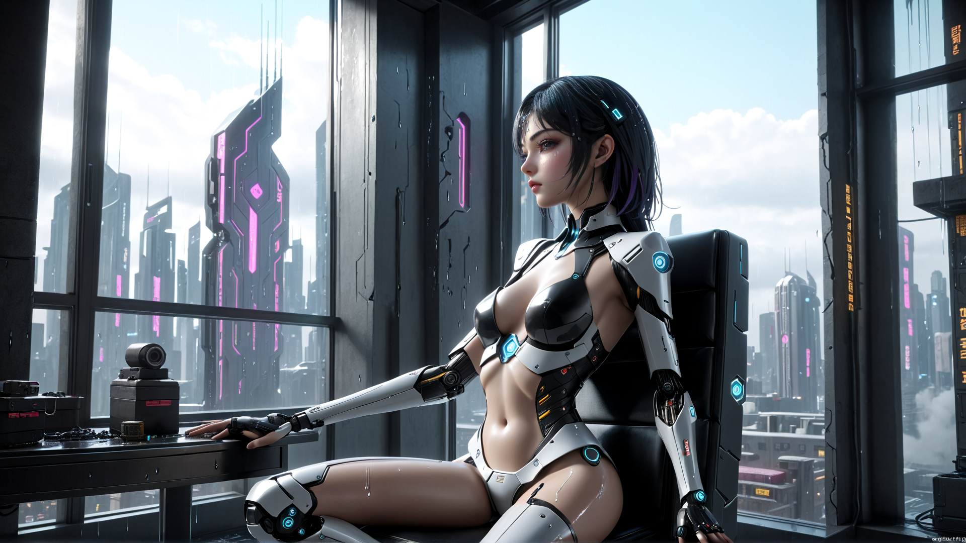 AI generated wallpaper featuring cyborg, robot, woman