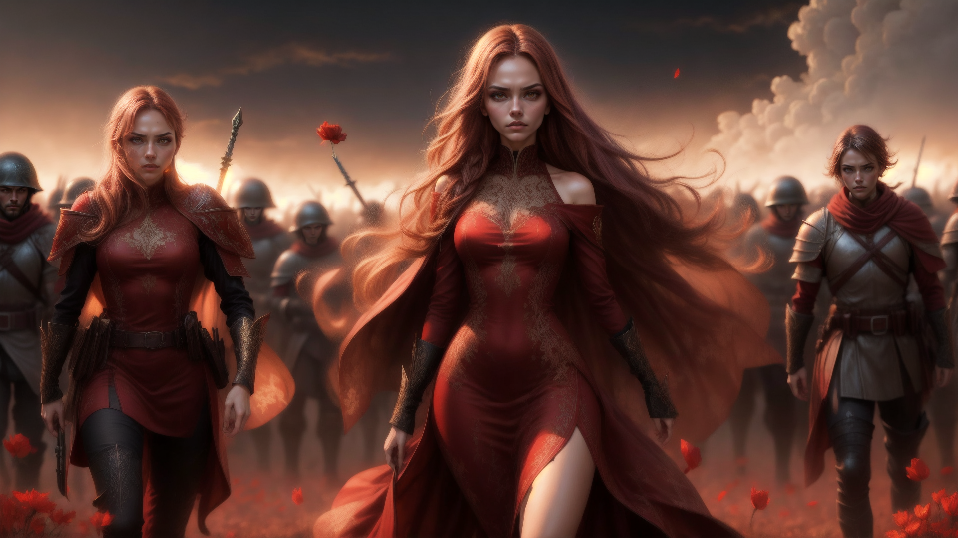 AI generated wallpaper featuring queen, soldiers, warrior