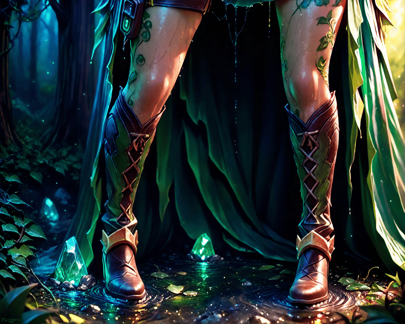 AI generated wallpaper featuring legs, boots, tattoo
