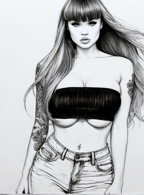 woman, tattoo, hair, top, jeans, nose, face