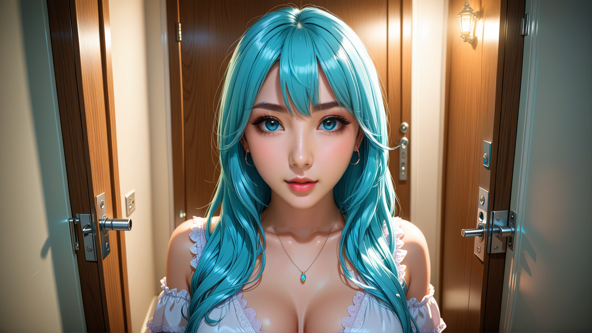 AI generated wallpaper featuring woman, hair, dress