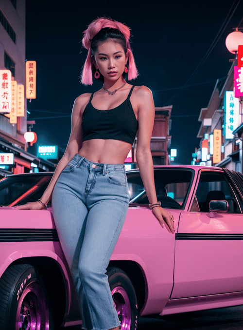 woman, car, street