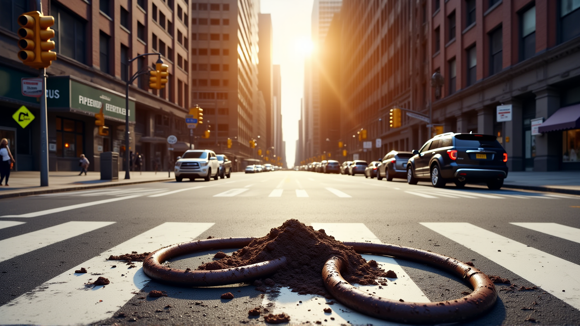 AI generated wallpaper featuring pipe, street, city
