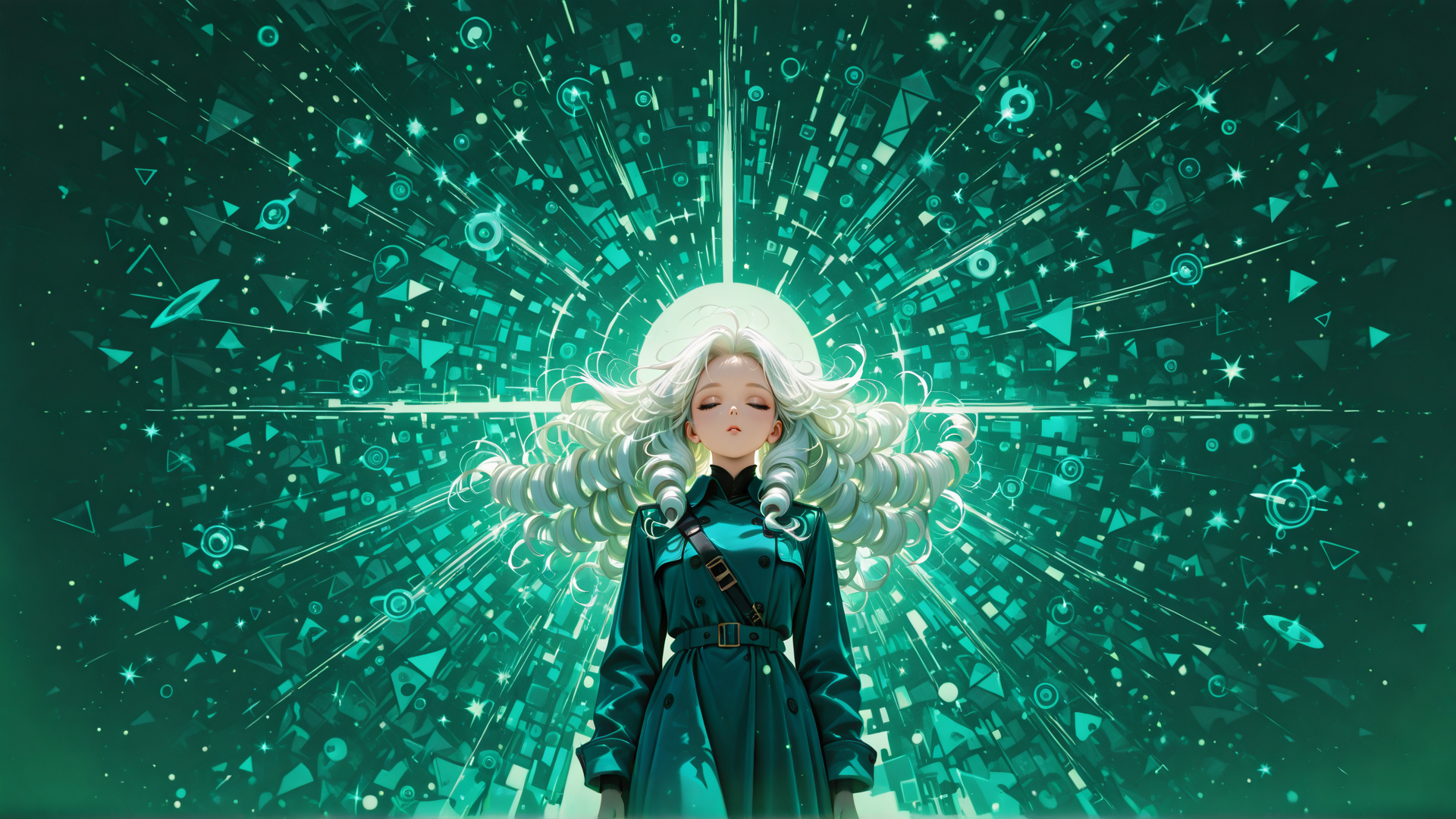 AI generated wallpaper featuring woman, digital, glowing
