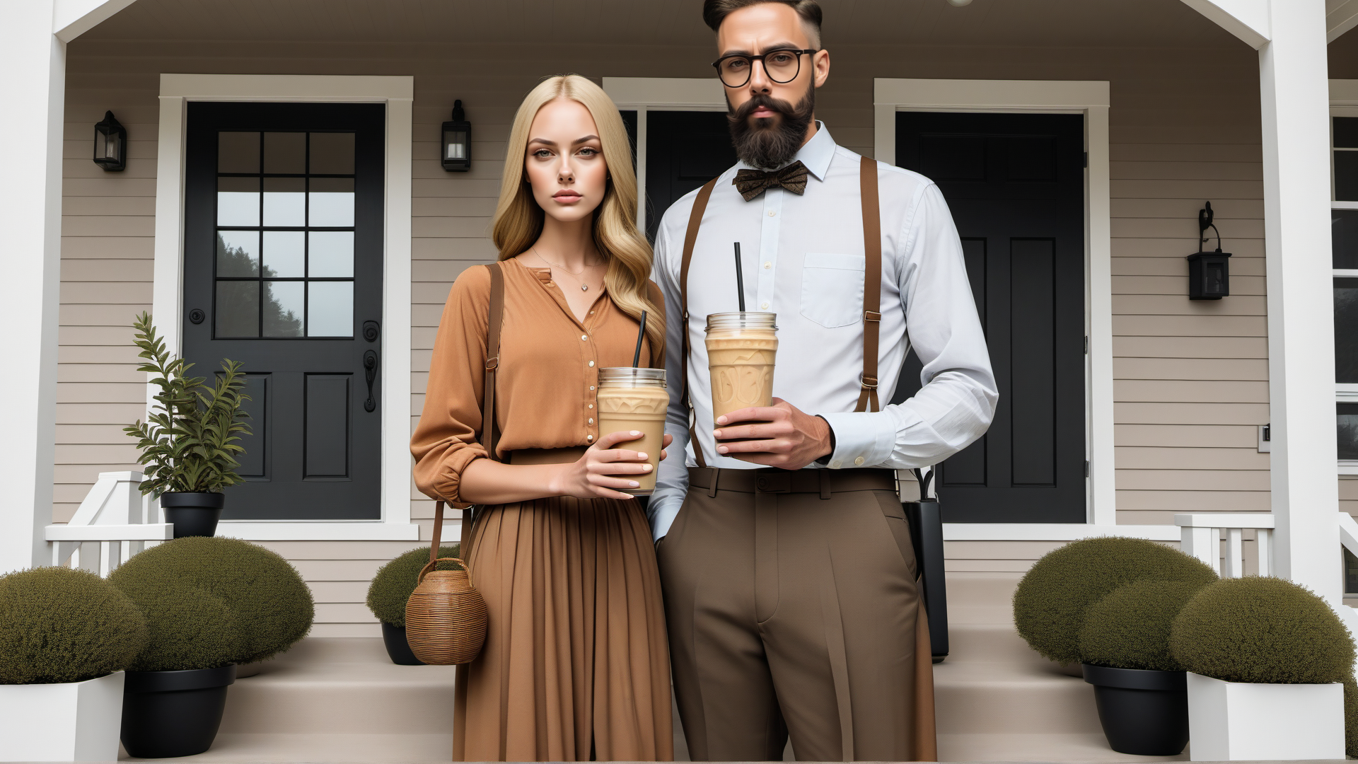 AI generated wallpaper featuring couple, coffee, porch