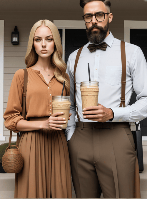 couple, coffee, porch