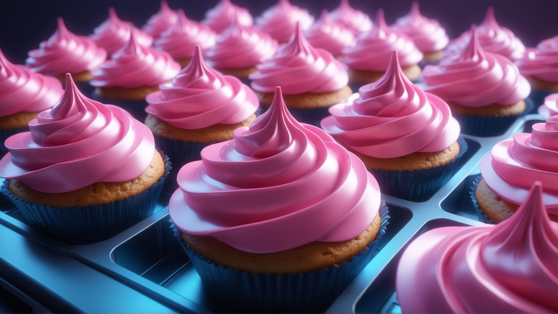 AI generated wallpaper featuring cupcakes, frosted, baked goods