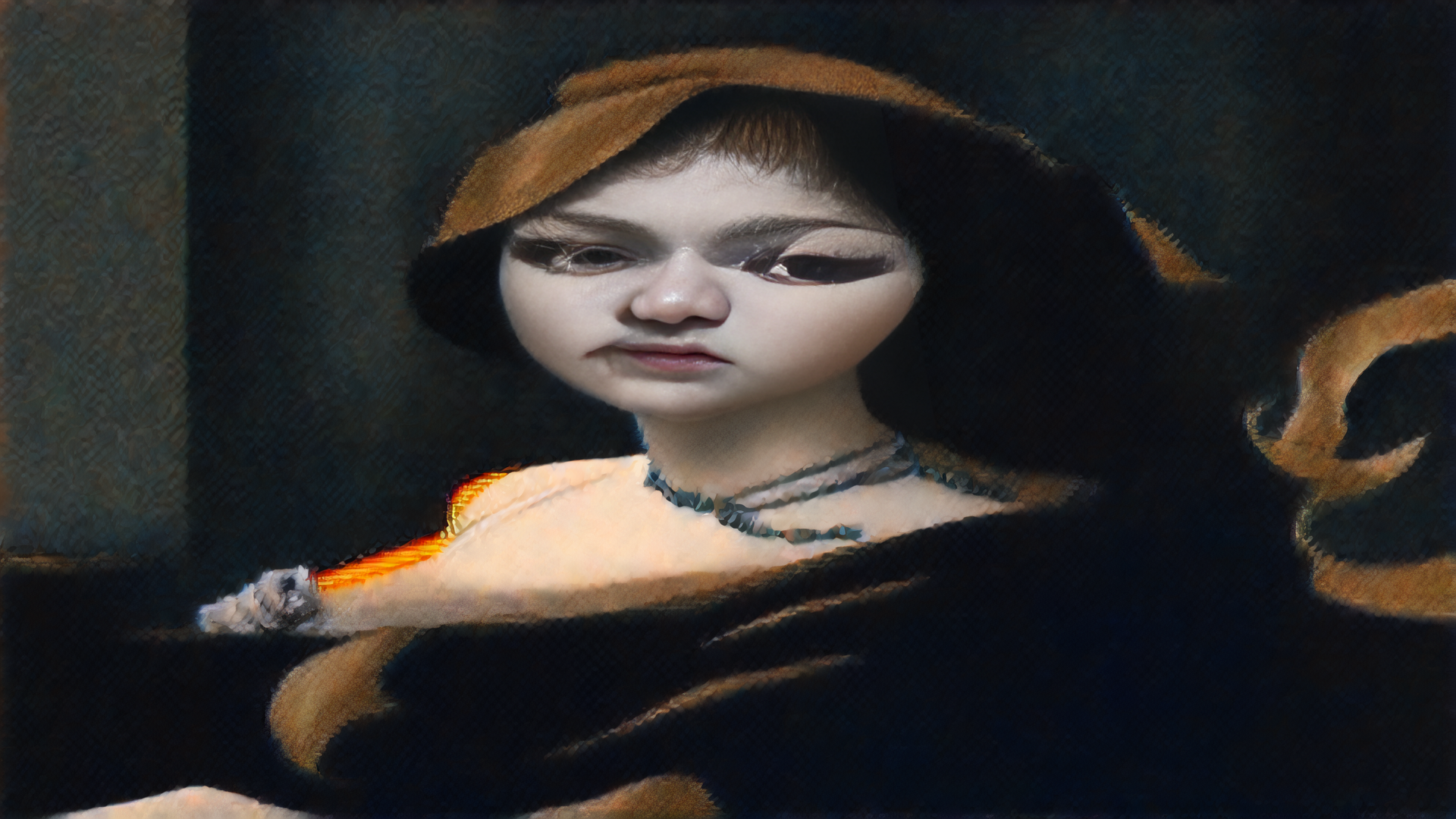 AI generated wallpaper featuring girl, woman, hood