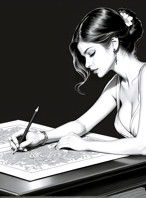 woman, candle, pencil, table, dress, flower, chair
