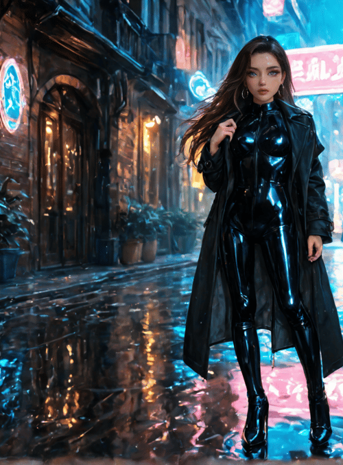 woman, neon, street