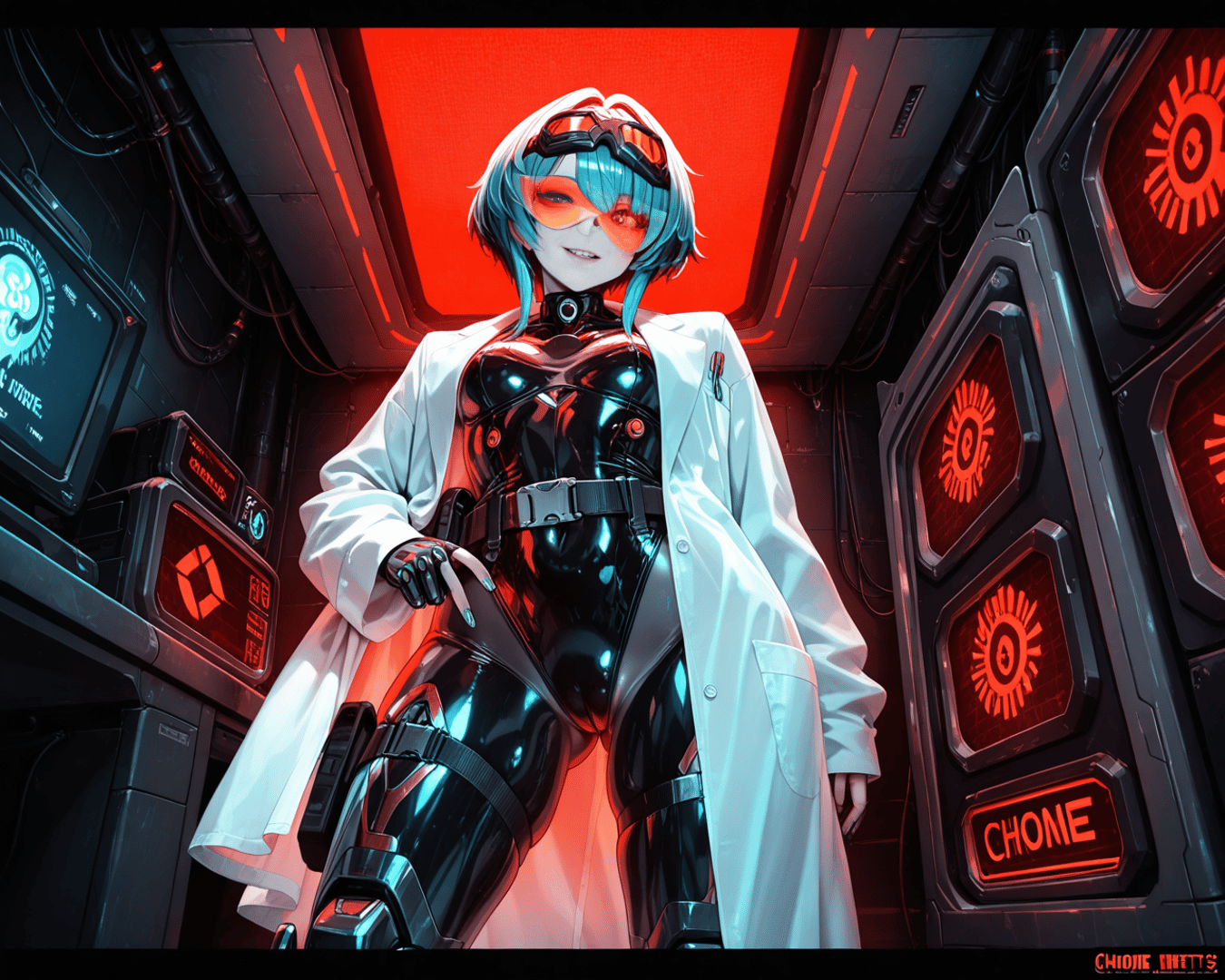 AI generated wallpaper featuring cyborg, scientist, anime