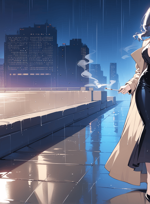 woman, cityscape, rain