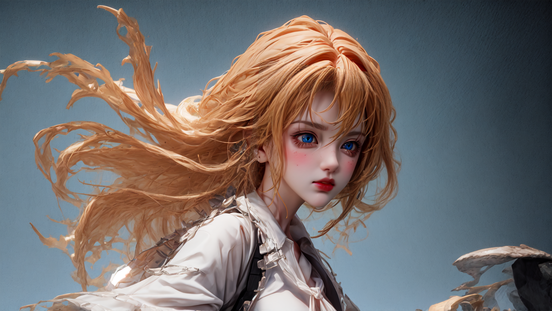 AI generated wallpaper featuring girl, hair, shirt