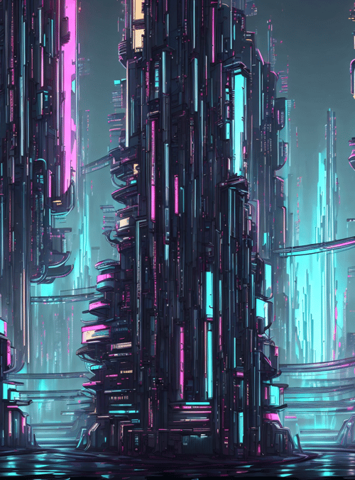 cityscape, neon, buildings