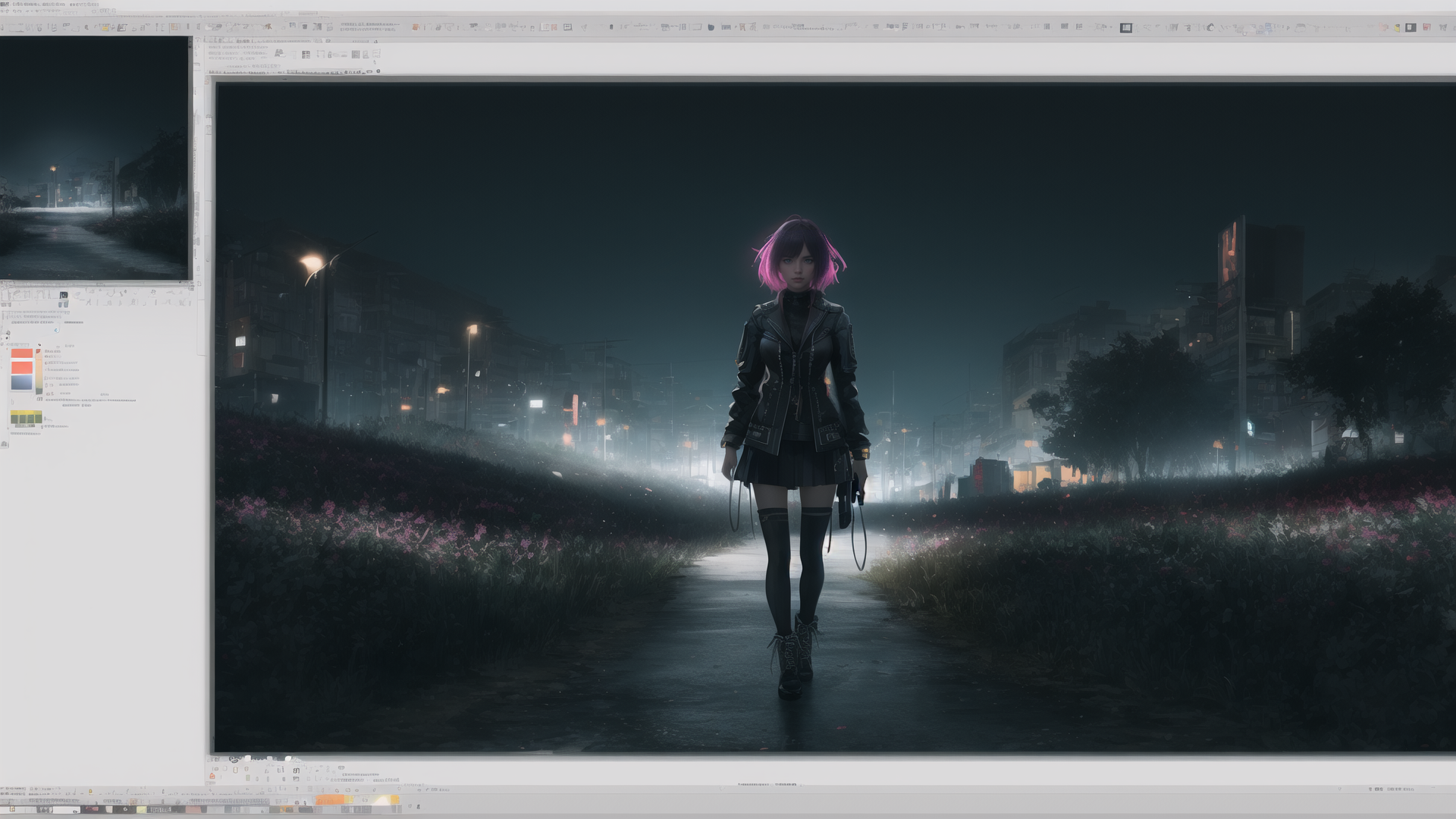 AI generated wallpaper featuring girl, street, city