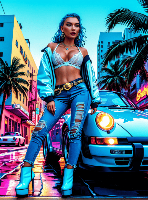 woman, car, street