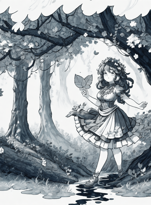 girl, tree, leaf, forest, flower
