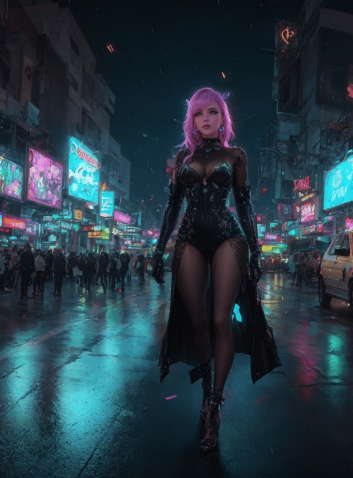 woman, cyberpunk, street